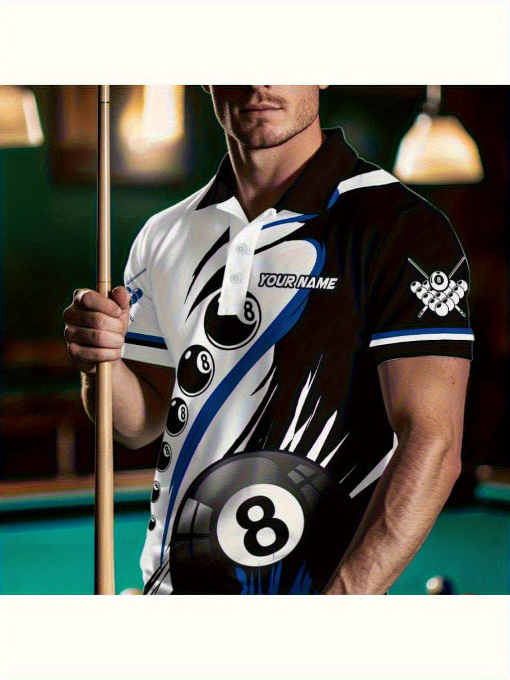 Custom Team Name & Number Men's Shirt - Billiards Design
