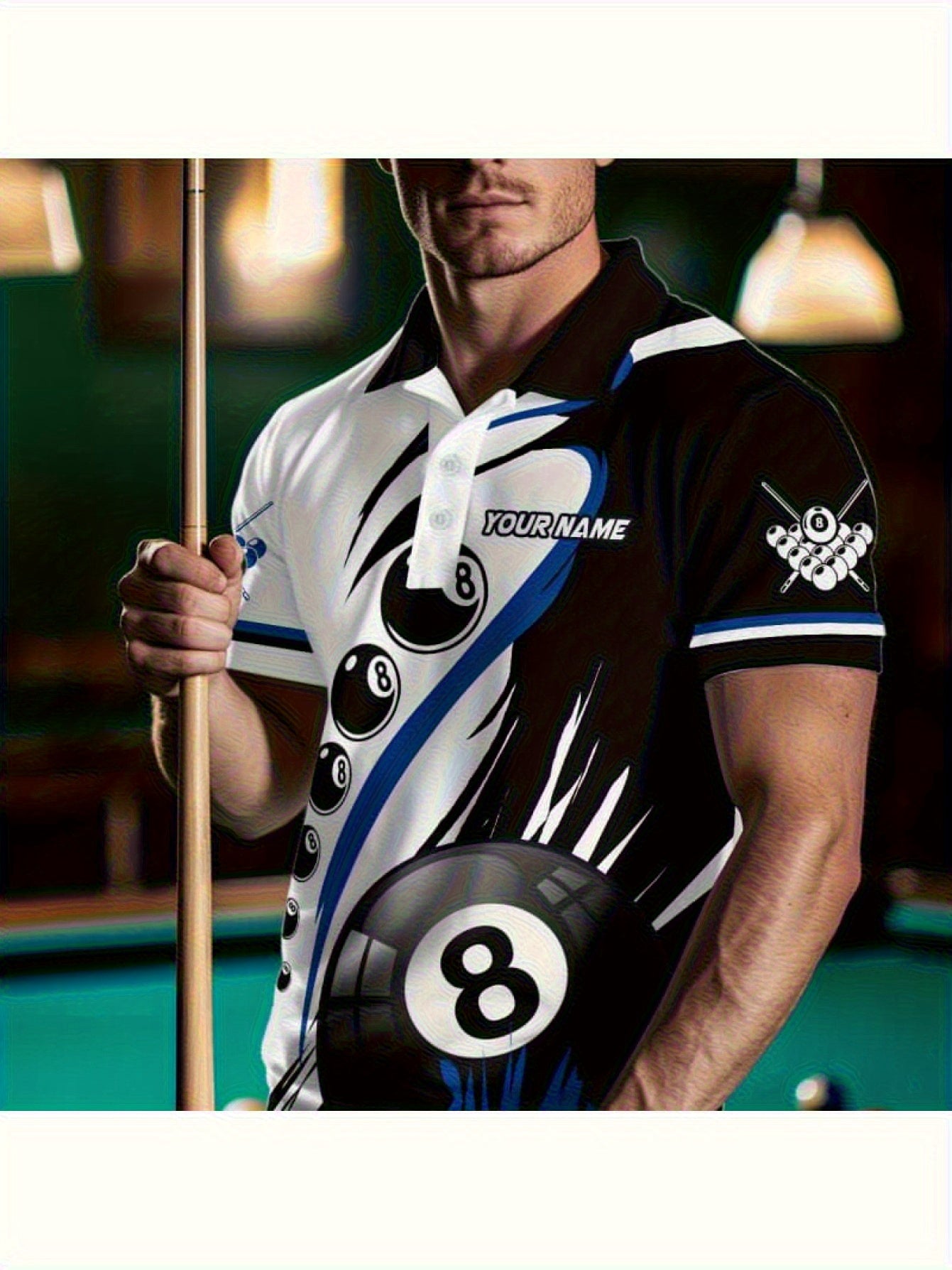 Custom Team Name & Number Men's Shirt - Billiards Design