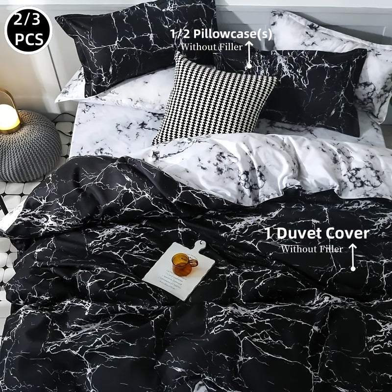 2/3pcs Brushed Marble Print Duvet Cover Set, Excludes Filling and Pillows - The Superior Findings Depot