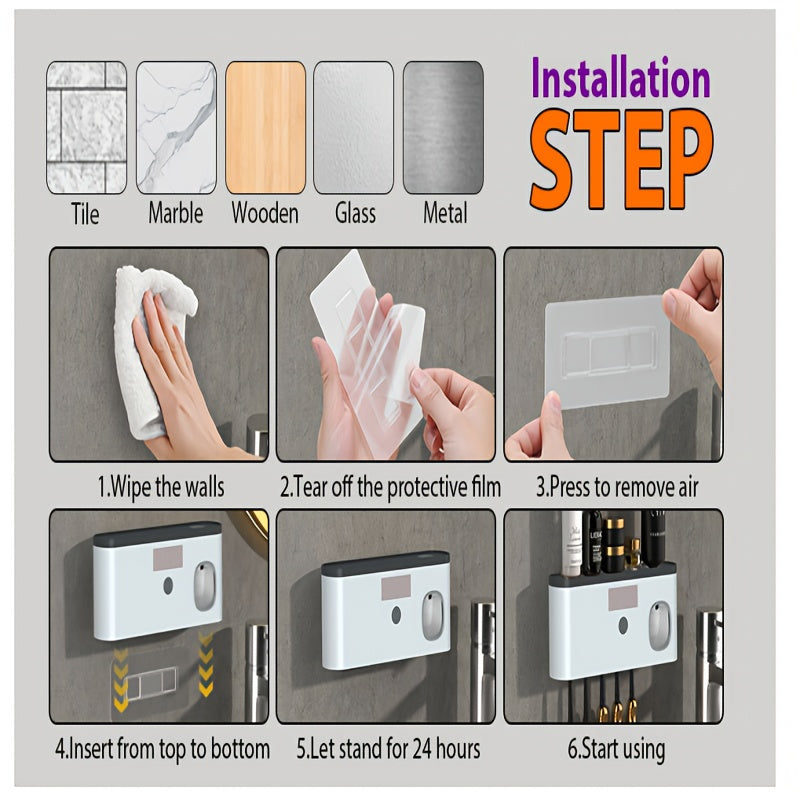 Smart Toothbrush Sanitizer - Automatic Toothpaste Dispenser Wall-Mounted USB