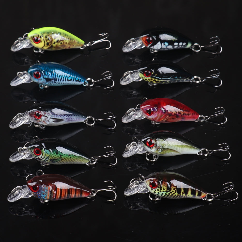 10pcs 3D Painted Rocker Lures - Realistic Swimming Action, Multi-Color (Blue, Red, Black, Green, Yellow) with Metallic Hooks, Durable Fishing Baits for Freshwater & Saltwater, Ideal for Bass, Trout, and Panfish, Fishing Lures - The Superior Findings Depot