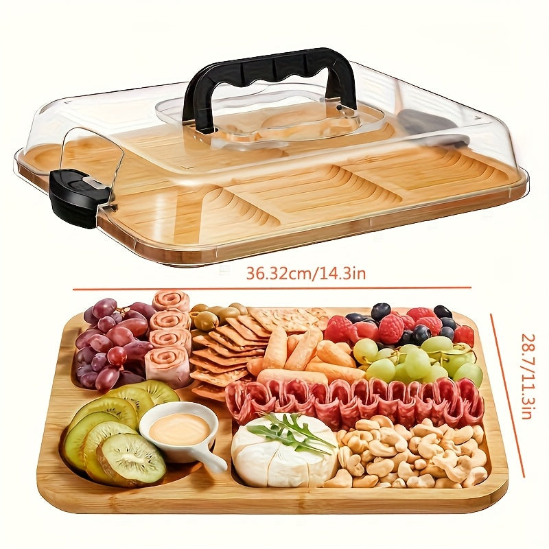 1pc Cheese Tray with Transparent Acrylic Cover | Portable Deli Platter for Camping, Parties, Restaurants | Ideal for Holiday Appetizers, Delicatessen and Snack Serving, Backs as Cutting Board, Party Snack Organizer, Safe Snap - The Superior Findings Depot
