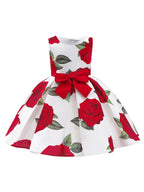 Girls Princess Dress - Floral Print Bowknot Formal Pageant Gown