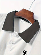 Men'S Classic White & Blue Polo Shirt with 3D Golf Ball Print - Breathable Summer Casual Wear, Regular Fit, Button-Up Collar, Lightweight Fabric for Golf, Park & Casual Attire, Golf Shirt, Park Attire, Sporty Style, Comfortab