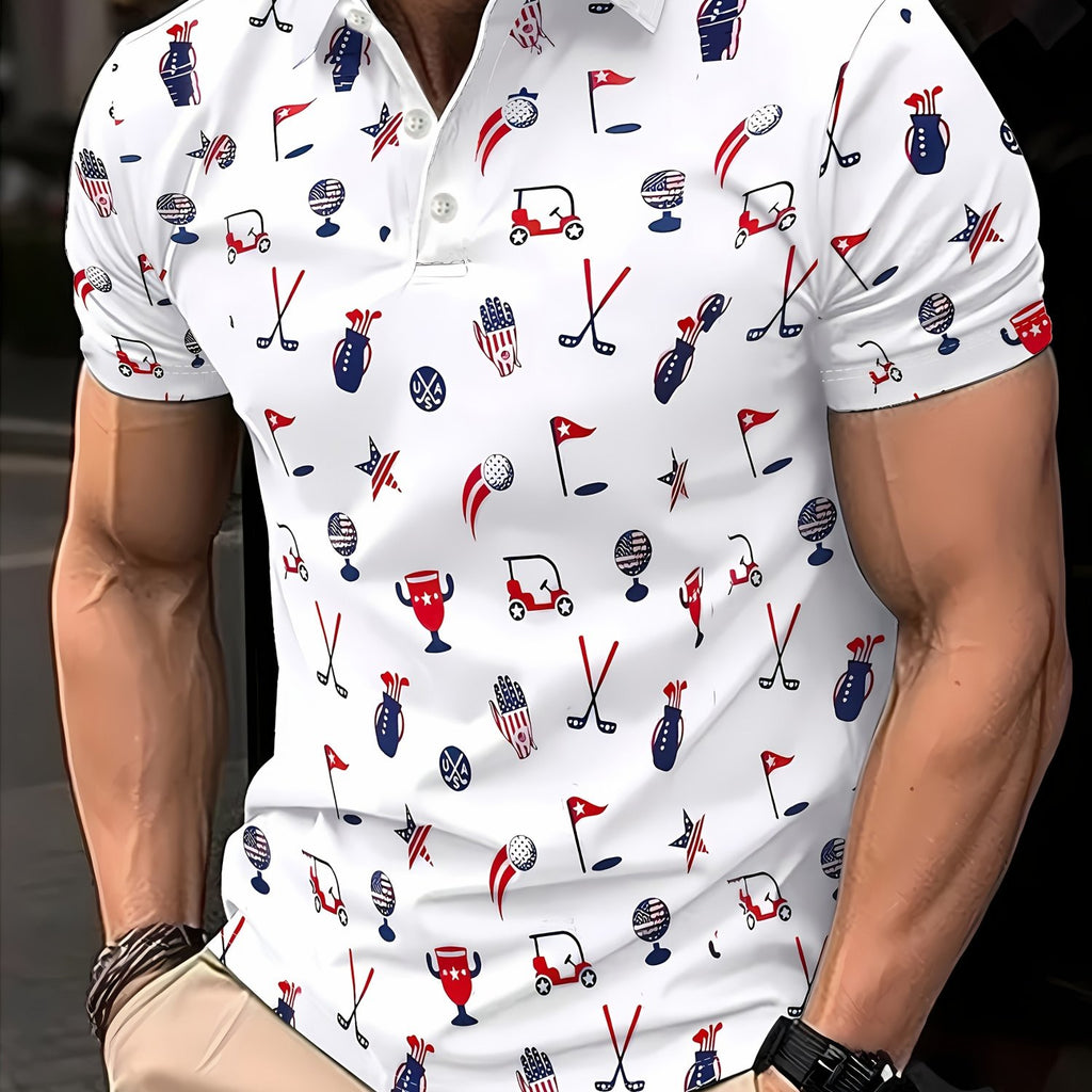 Men's Short-Sleeve Polo Shirt - Geometric Pattern Casual