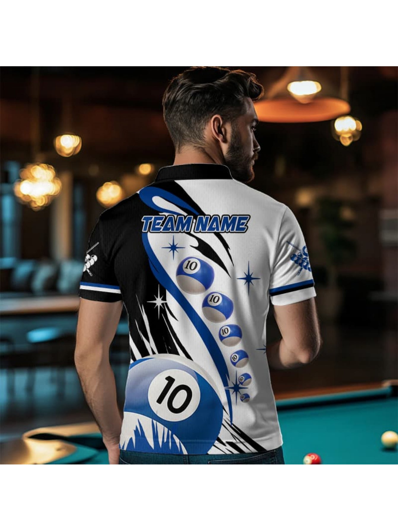Custom Team Name & Number Men's Shirt - Billiards Design