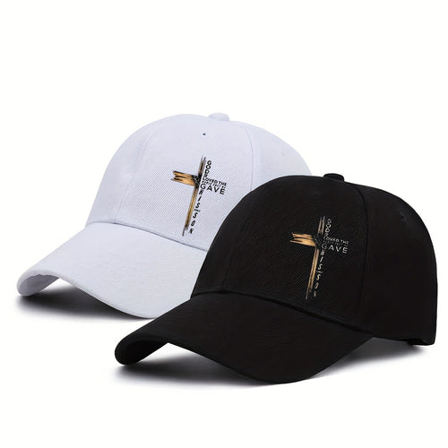 2pcs Cross Print Baseball Caps, Street Style, Adjustable Snapback, 20g/㎡ Polyester, Outdoor Sports Curved Brim Hats with Offset Printing Design, Casual Headwear|Minimalist Cap|Polyester - The Superior Findings Depot