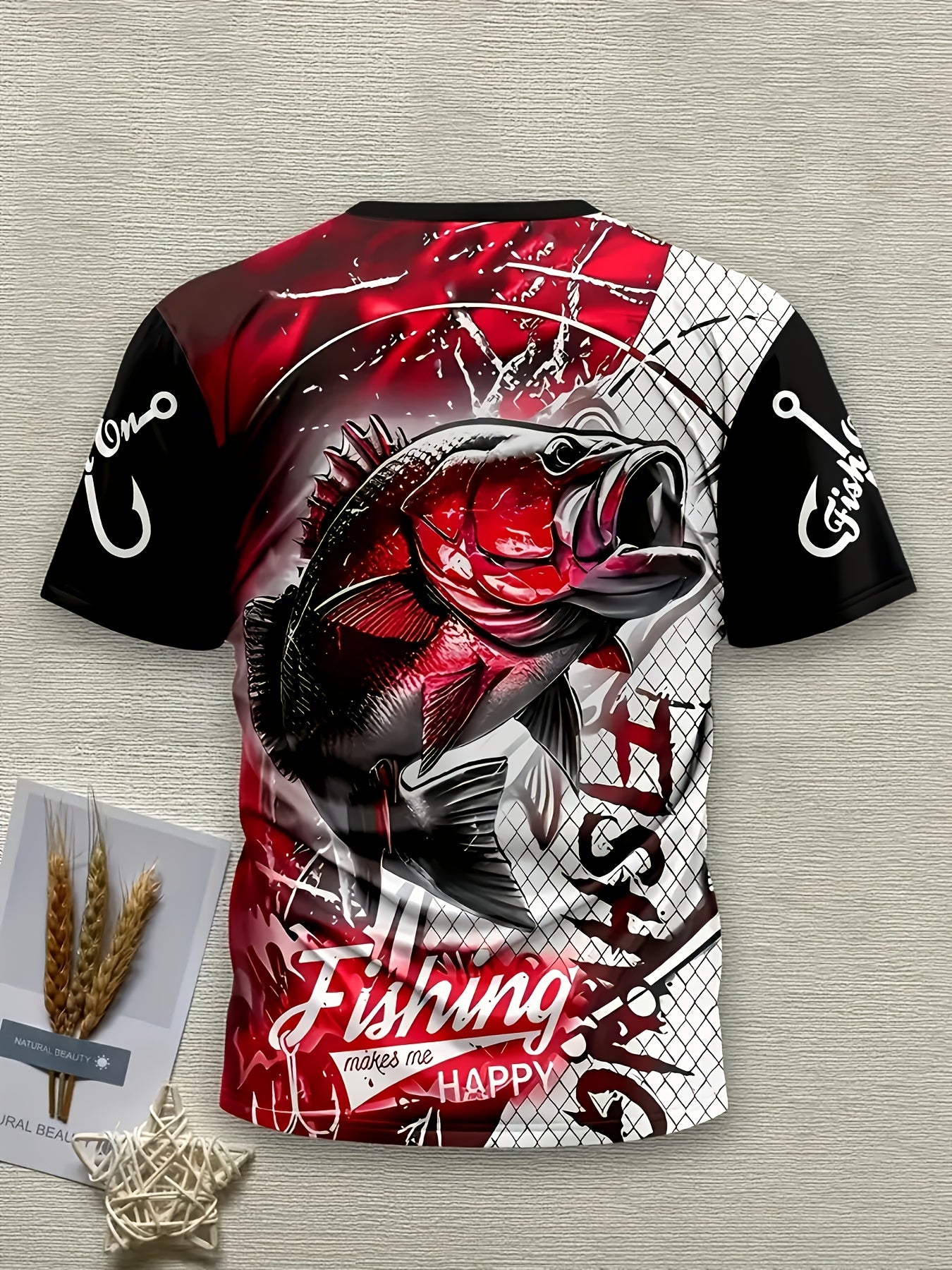 Men's Fishing Enthusiast T-Shirt - Fish Hook & Bass Graphic