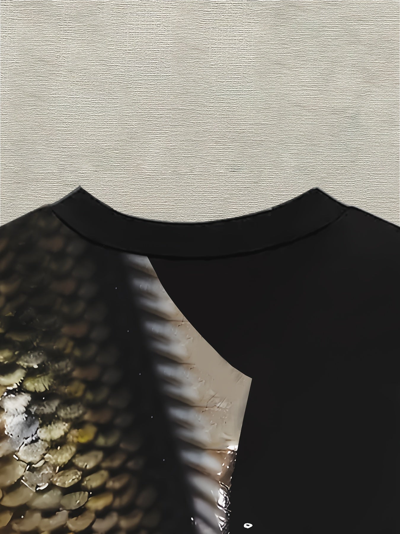 Men's 3D Fish Graphic T-Shirt - Black with Golden & White Fish