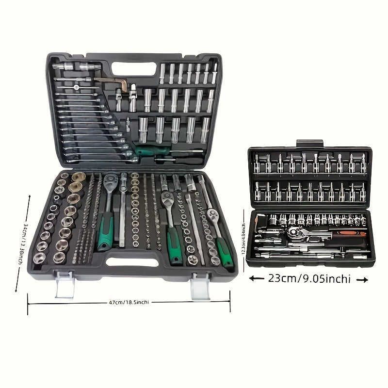 [Mechanical Tool Socket Set] 216/46pcs Mechanical Tool Socket Set, 1/2” 1/4” 3/8” Drive SAE and Metric Sizes, Universal Ratchet Wrench Kit with 72-Tooth Ratchets for Automotive, Home, Garage, Bicycle Trunk Use - The Superior Findings Depot