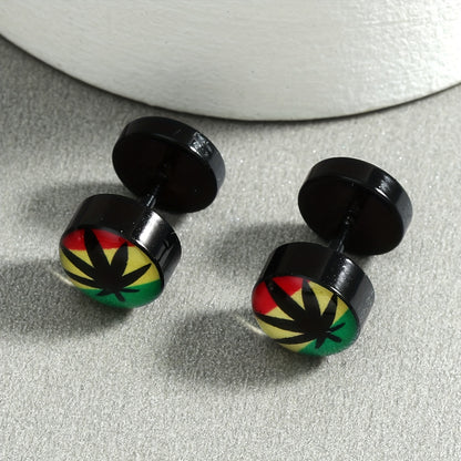 1 Pair Funky Maple Leaf Stainless Steel Stud Earrings - Colorful Design, Non-Magnetic, Hypoallergenic Posts for Casual Attire