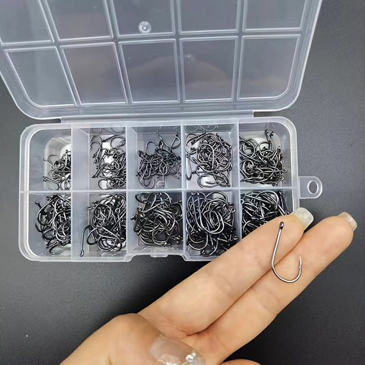 100/200/300/400/500pcs 3# - 12# Mixed Sizes Fishing Hook Set, Barbed Fishing Hooks With Eye, Fishing Tackle