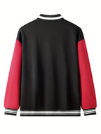 Warm Letter Print Star Pattern Embroidery Varsity Jacket, Men's Casual Color Block Button Up Jacket For Spring Fall School Baseball - The Superior Findings Depot