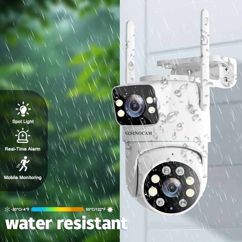 IP66 Dual Lens Outdoor WiFi Security Camera - 2.4GHz Wireless IP Camera, AI Human Tracking, Color Night Vision, Two-Way Audio, Pan/Tilt Rotation for Home Surveillance - The Superior Findings Depot
