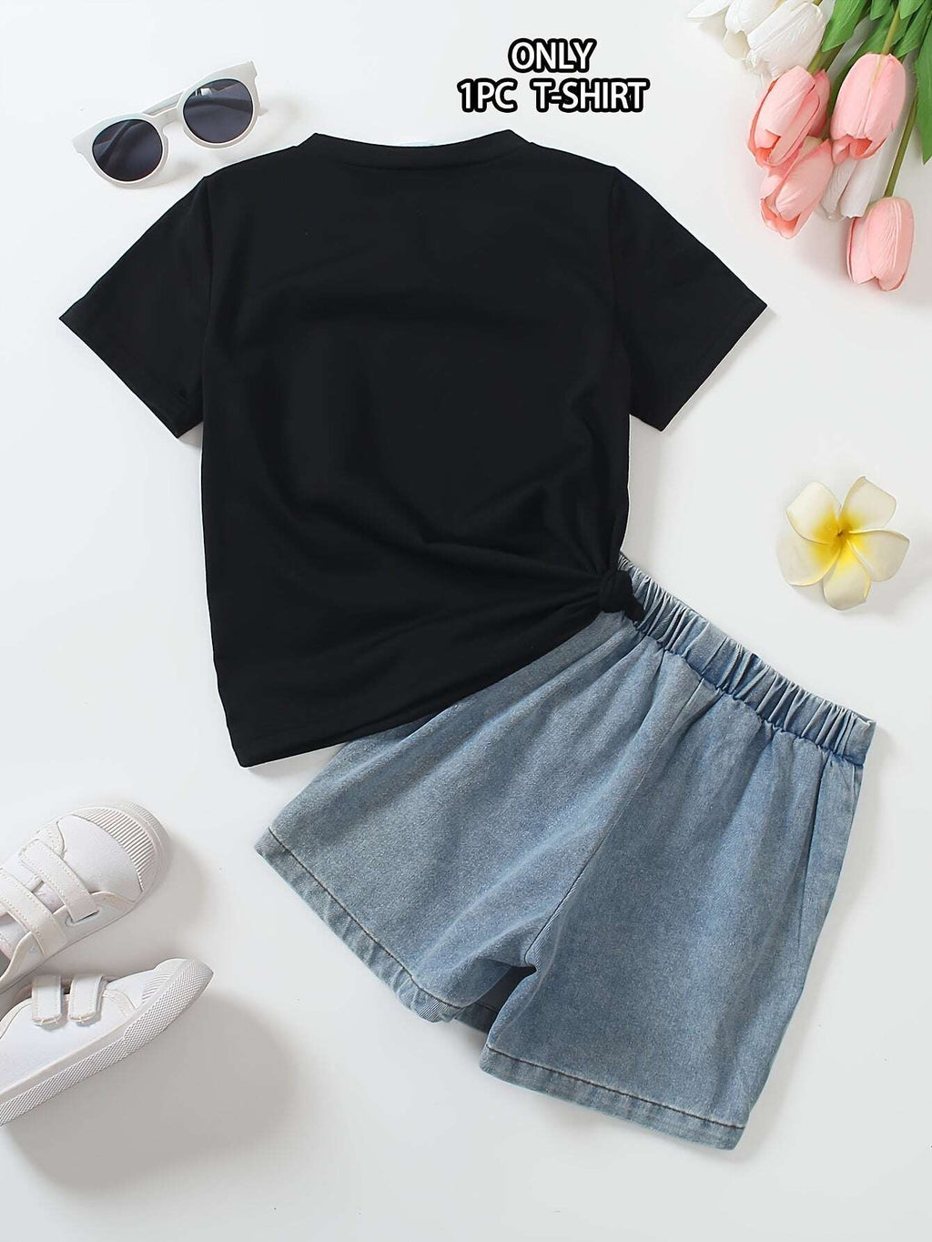 Girls T-Shirt with Sweet Bow Print - Casual Summer Top, Breathable Knit Fabric for Outdoor Shopping & School Activities, White with Blue Bow Design - The Superior Findings Depot