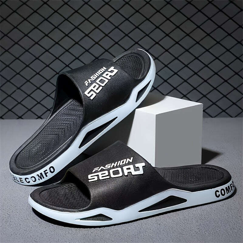 Men's Sporty Flip-Flops EVA, Non-Slip Comfortable Round Toe Design, Durable All-Season Footwear for Indoor/Outdoor Use, Beach, Hiking & Daily Wear, White with Black Accents, Beach Footwear, Sporty Flipflops, EVA Sandals - The Superior Findings Depot