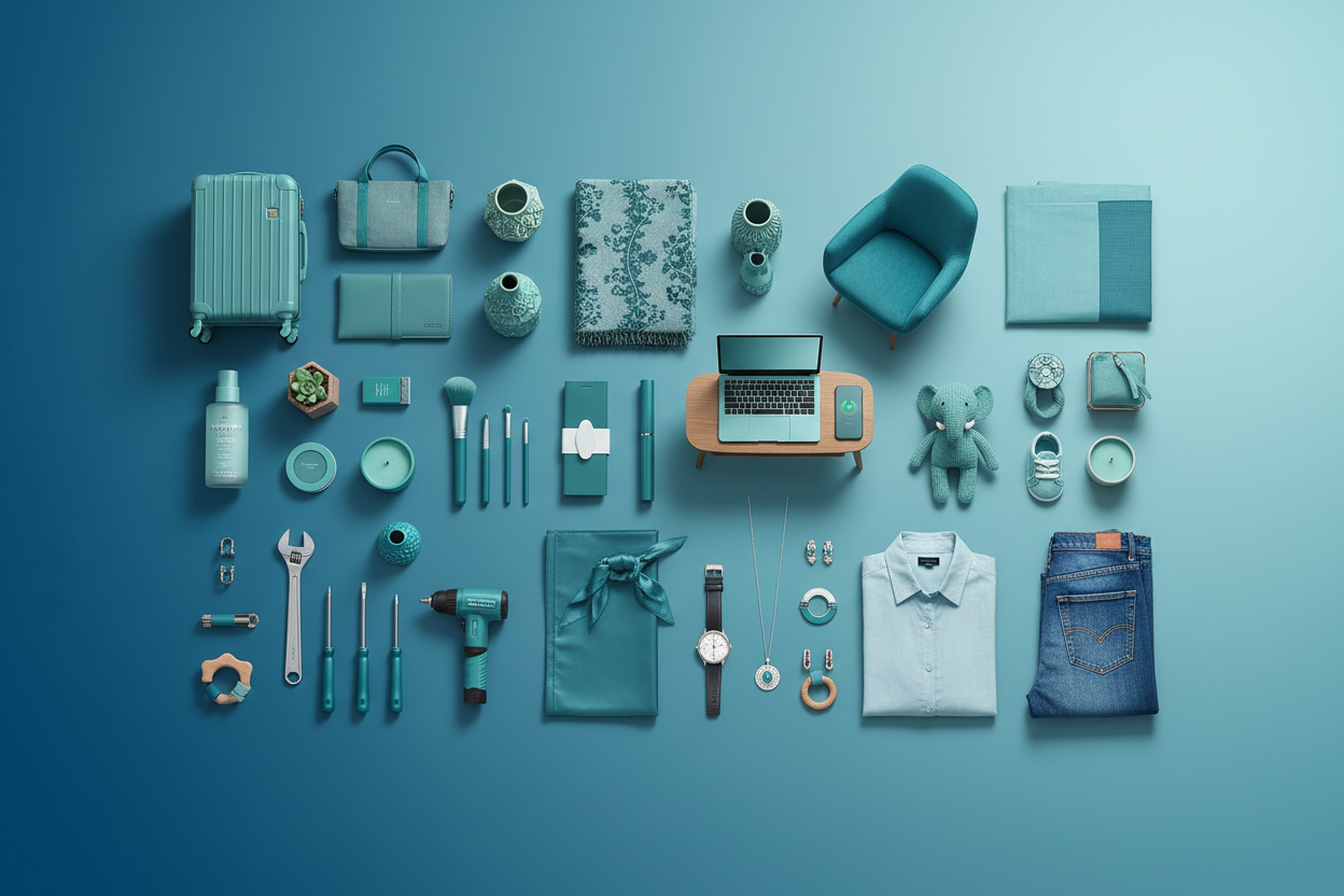 Multi niche image for store in a teal blue color 