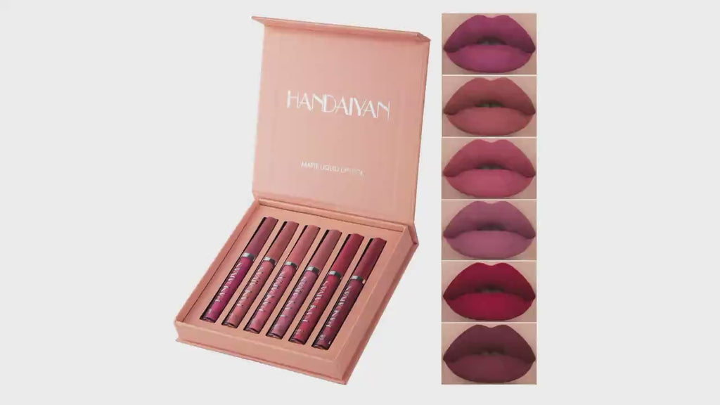 6pcs HANDAIYAN Matte Liquid Lipstick Set - Waterproof Long-Lasting Full Coverage Lip Gloss, Non-Stick Formula with 6 Shades (, Nude, Burgundy, Deep, Plum,) - Lip Tint Kit for  Lips & All Light Types