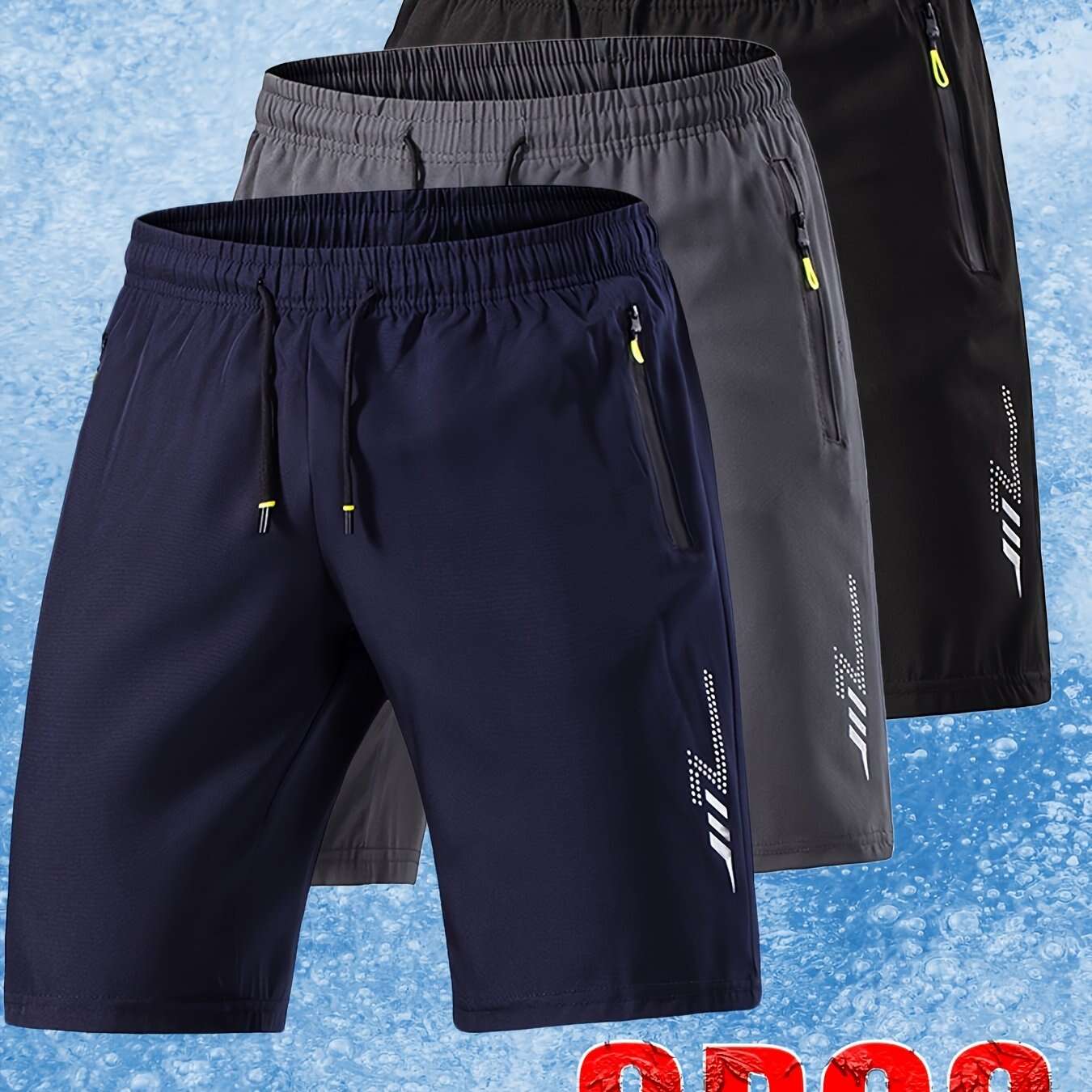 [Soft Comfortable] 3pcs Men's Ice Silky Fiber Fabric Sport Shorts - Soft Comfortable Quick-Dry Athletic Shorts with Lightning Print, Regular Fit Casual & Gym Shorts for Gym, Travel, Trendy Design, Breathable Material, Summer - The Superior Findings Depot