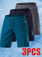 [Soft Comfortable] 3pcs Men's Ice Silky Fiber Fabric Sport Shorts - Soft Comfortable Quick-Dry Athletic Shorts with Lightning Print, Regular Fit Casual & Gym Shorts for Gym, Travel, Trendy Design, Breathable Material, Summer - The Superior Findings Depot