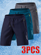 [Soft Comfortable] 3pcs Men's Ice Silky Fiber Fabric Sport Shorts - Soft Comfortable Quick-Dry Athletic Shorts with Lightning Print, Regular Fit Casual & Gym Shorts for Gym, Travel, Trendy Design, Breathable Material, Summer - The Superior Findings Depot